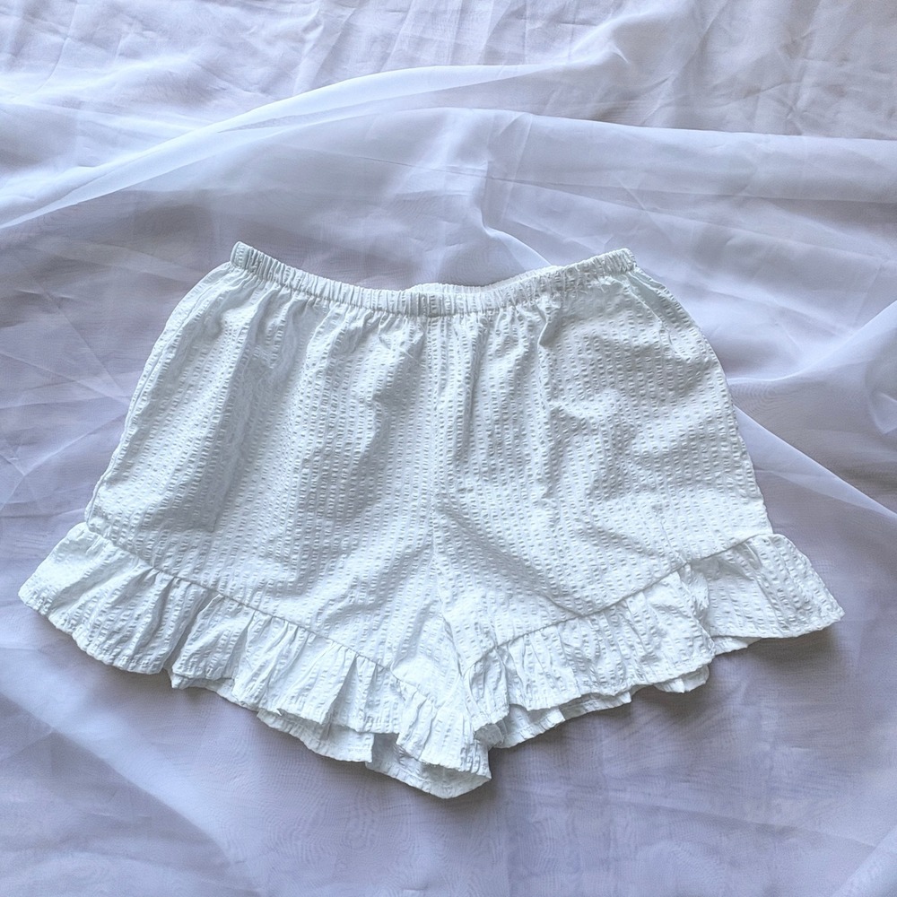 White Seersucker Ruffle Shorts Bloomer Coquette Aesthetic XS S
